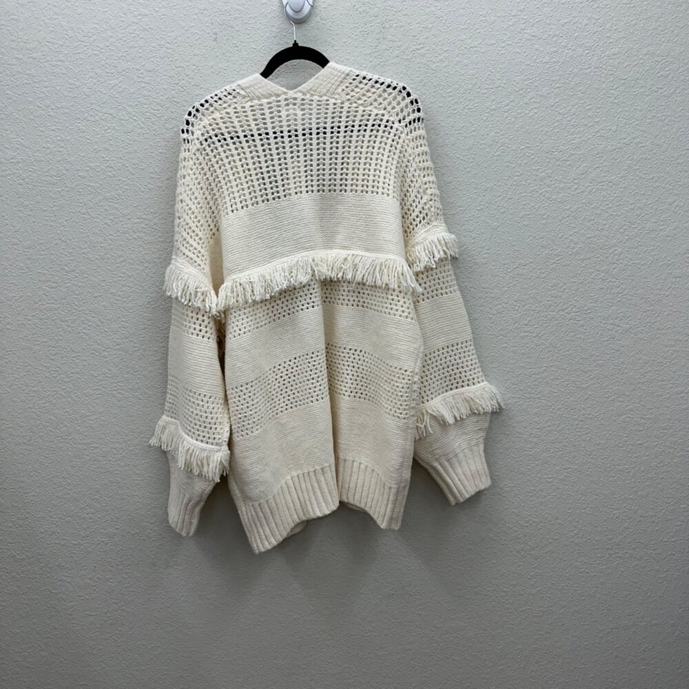 Aerie Natural Knit Fringe Open Front Cardigan Sweater Womens size Large NEW - Picture 5 of 7